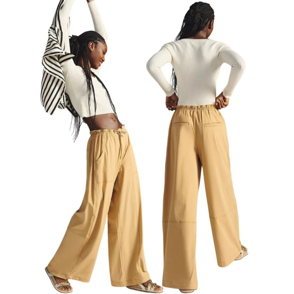 By Anthropologie Wide Leg Parachute Pants Tan Boho Utility Trouser Women Large
